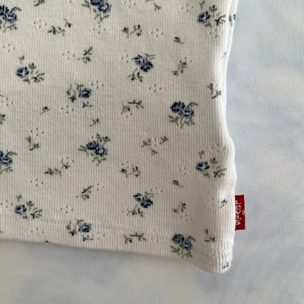 Levi's White & Blue Floral Logo Crewneck Baby Tee Shirt